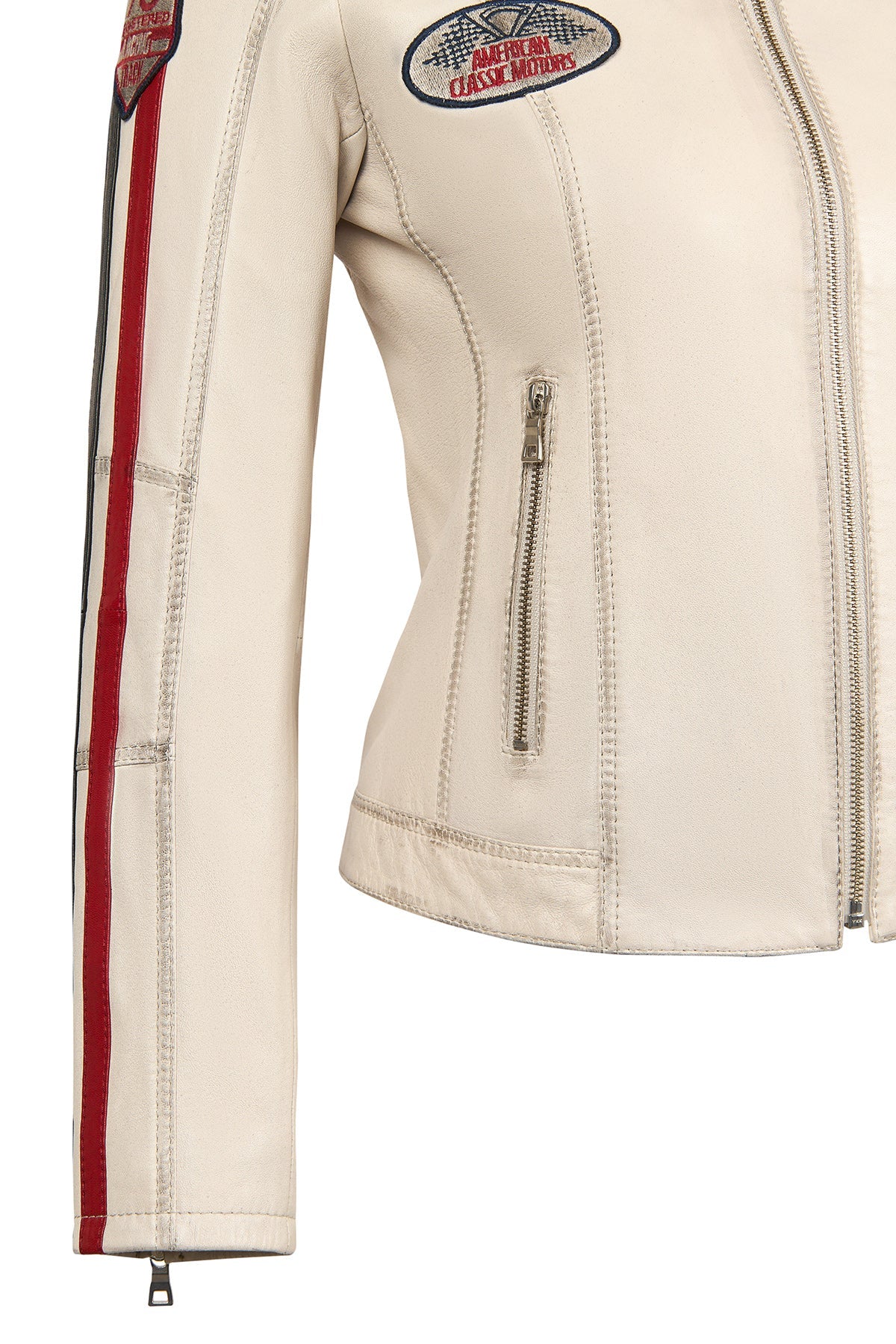 Ladyracer Kadın Beyaz Armalı Slim-fit Deri Ceket