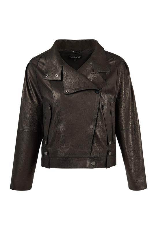 Torino Kadın Siyah Biker Oversize Deri Ceket