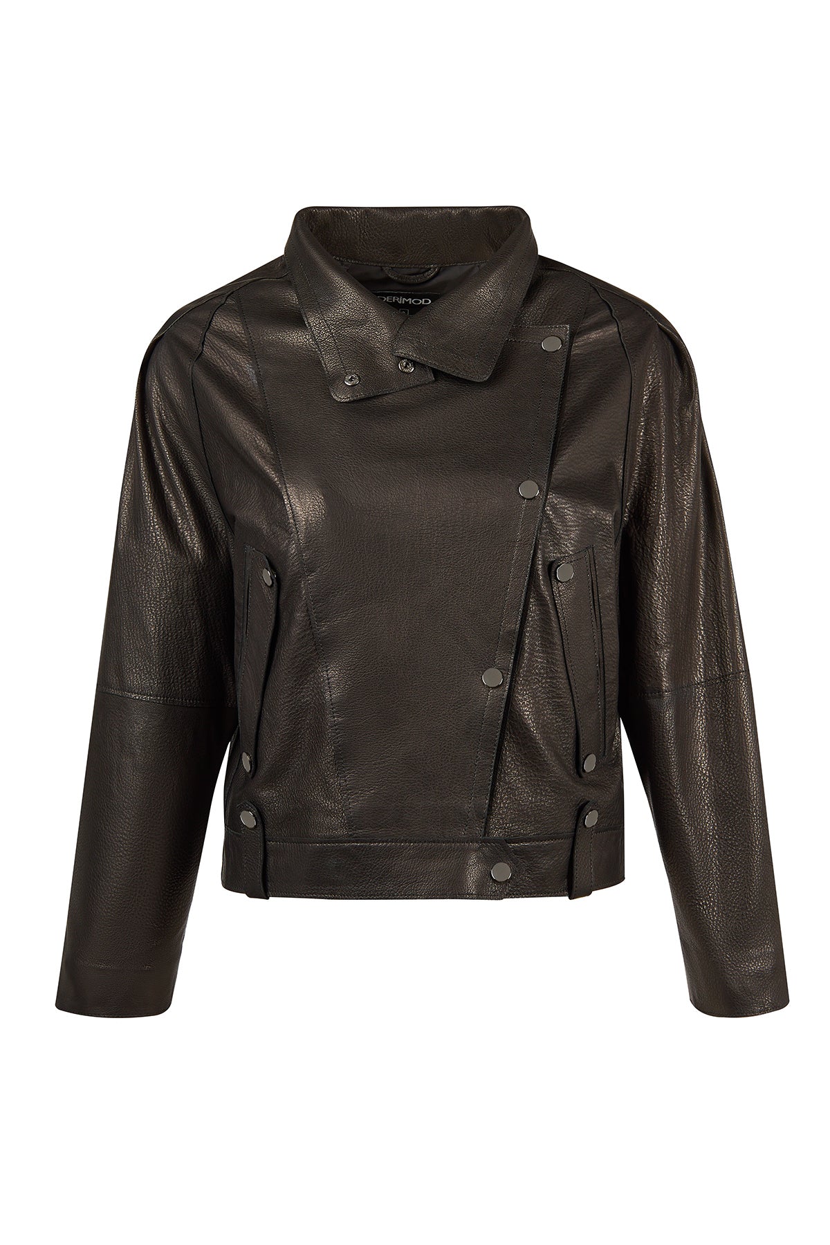 Torino Kadın Siyah Biker Oversize Deri Ceket
