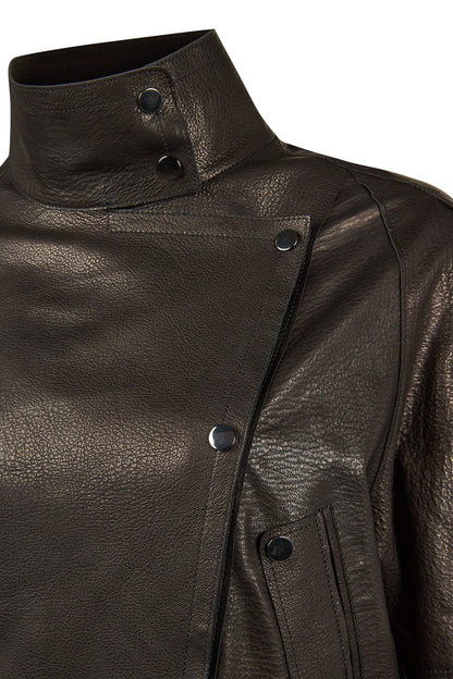 Torino Kadın Siyah Biker Oversize Deri Ceket