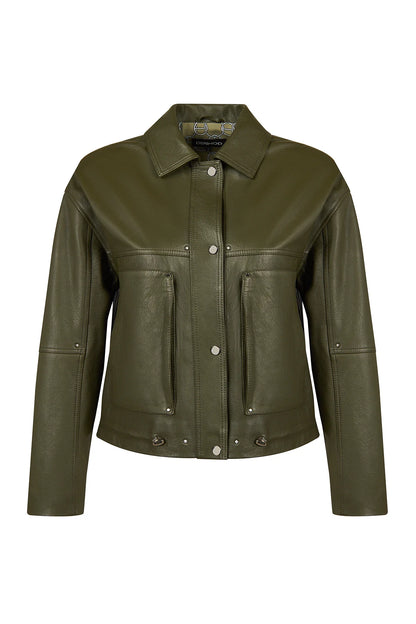 Madlen Kadın Yeşil Oversize Deri Ceket