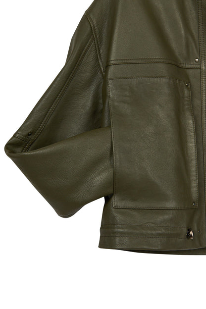 Madlen Kadın Yeşil Oversize Deri Ceket