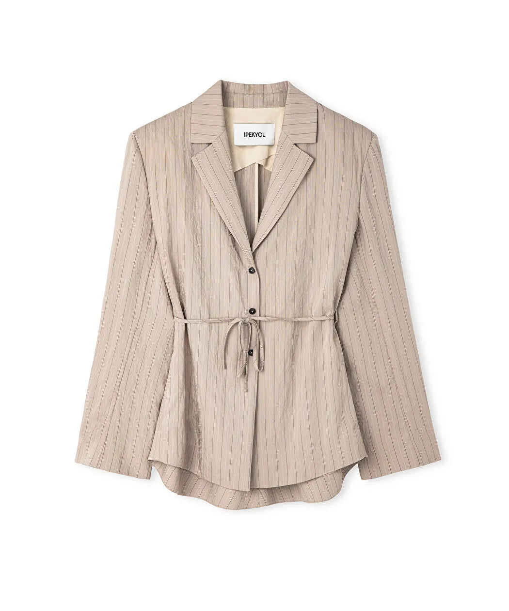 Natürel Çizgi Jakarlı Kuşaklı Blazer Is1260106024003 | Ipekyol