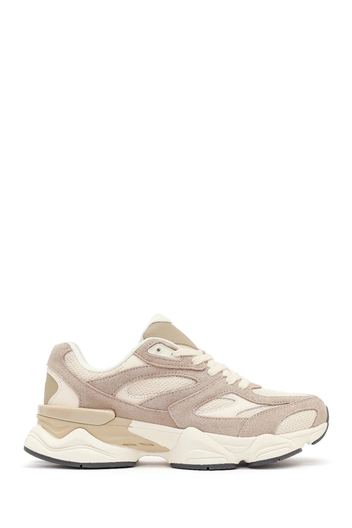 Erkek Bej Bağcıklı Kalın Tabanlı Deri Sneaker