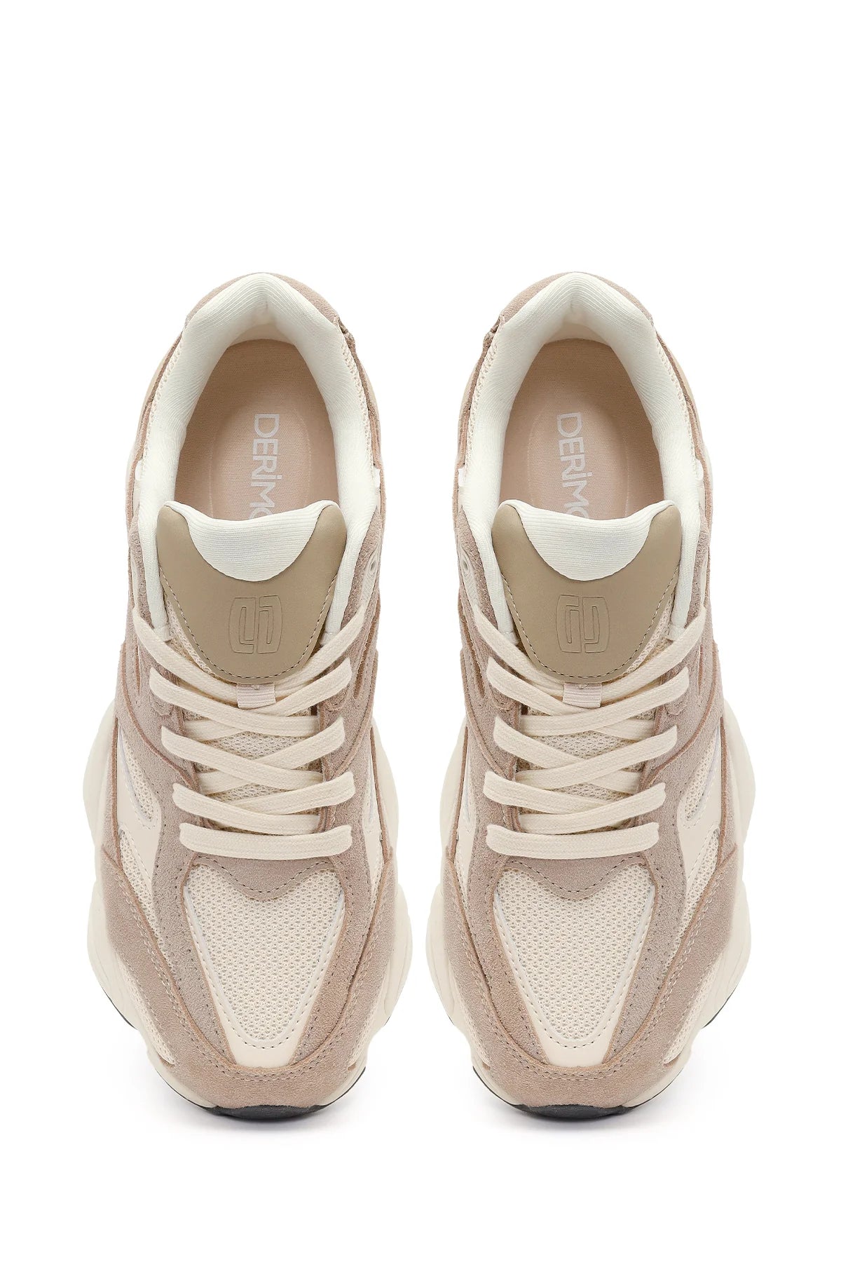 Erkek Bej Bağcıklı Kalın Tabanlı Deri Sneaker