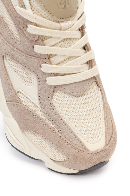 Erkek Bej Bağcıklı Kalın Tabanlı Deri Sneaker