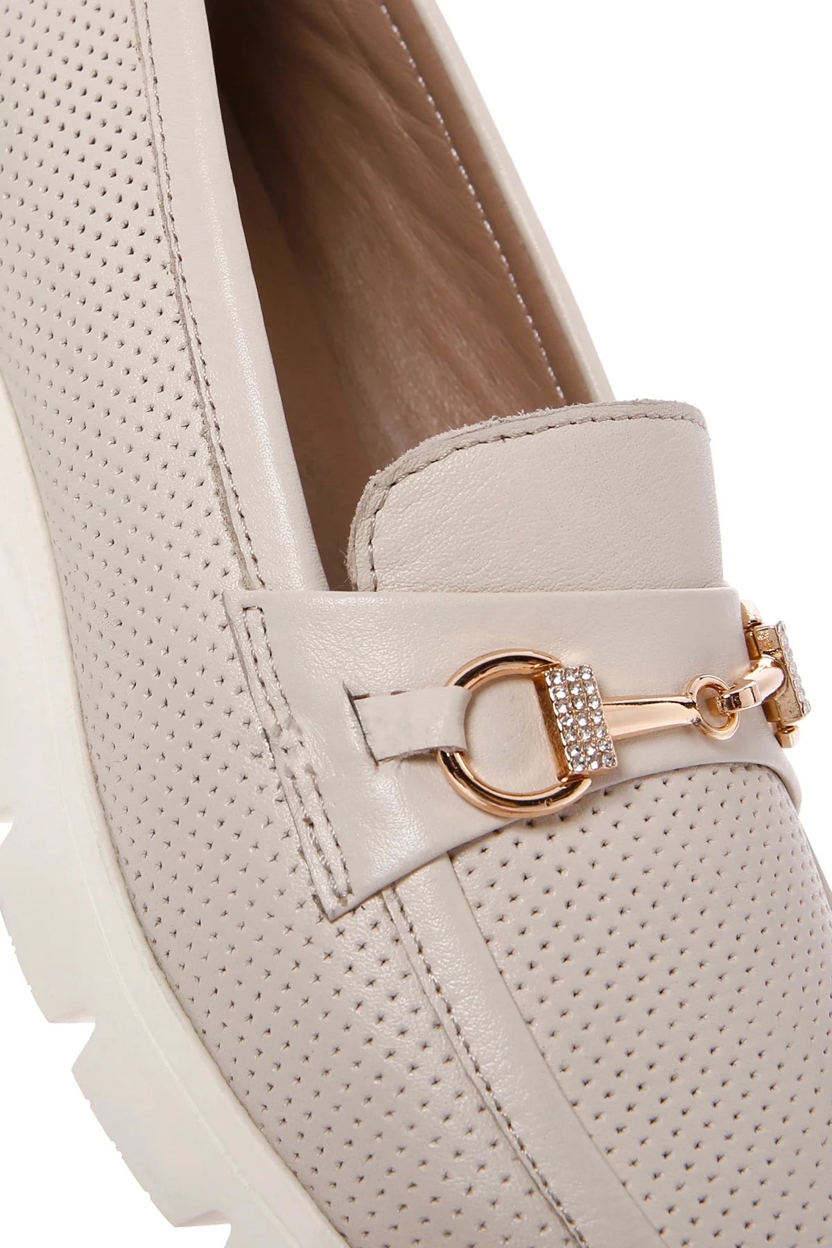 Kadın Krem Tokalı Deri Comfort Loafer