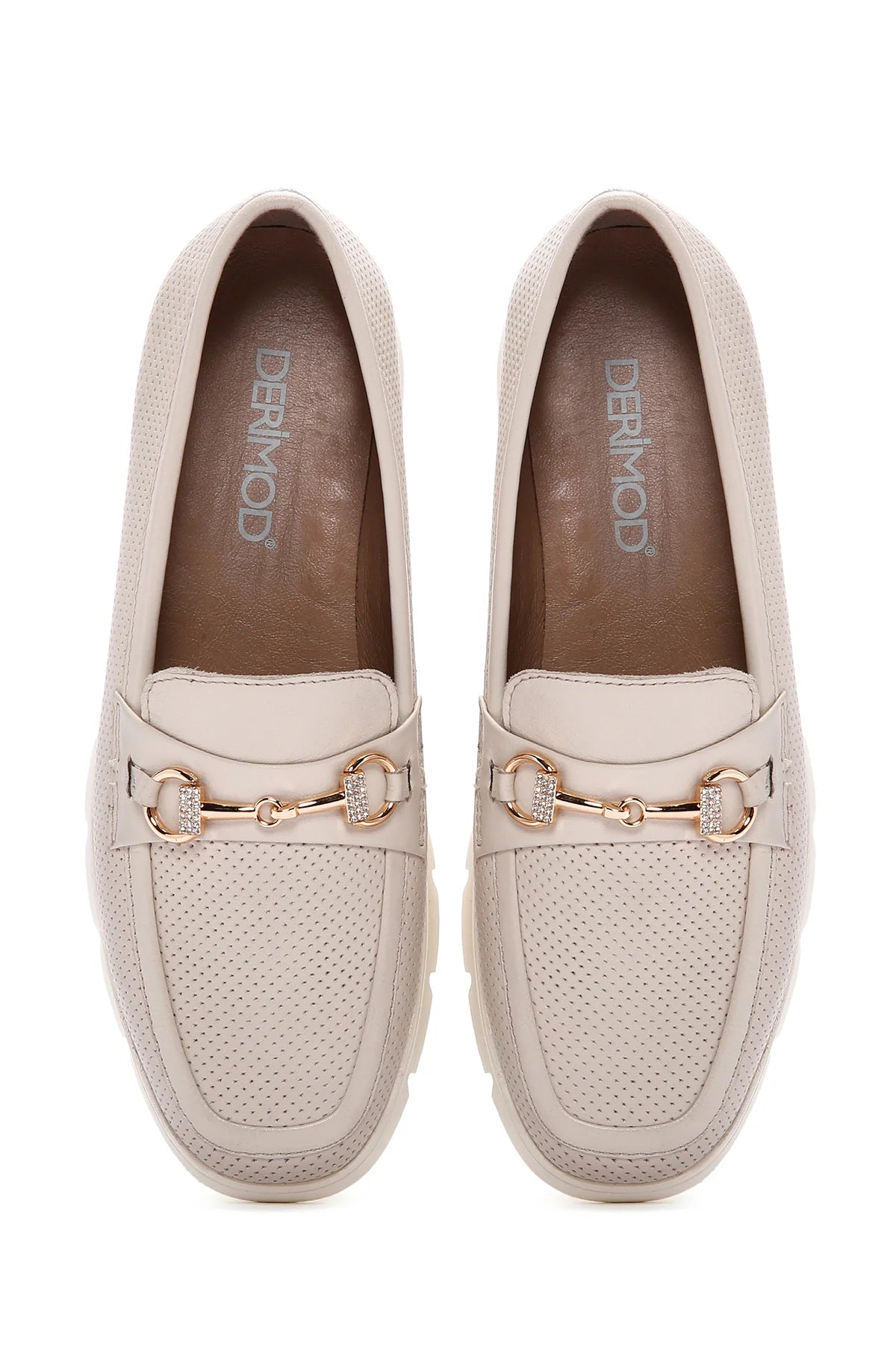 Kadın Krem Tokalı Deri Comfort Loafer