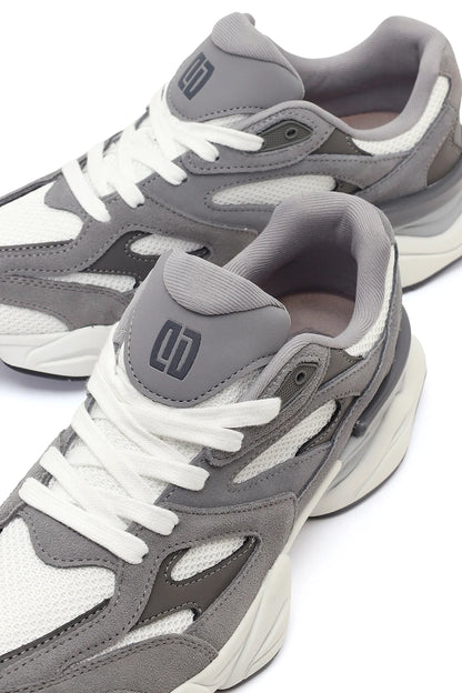 Erkek Gri Bağcıklı Kalın Tabanlı Deri Sneaker