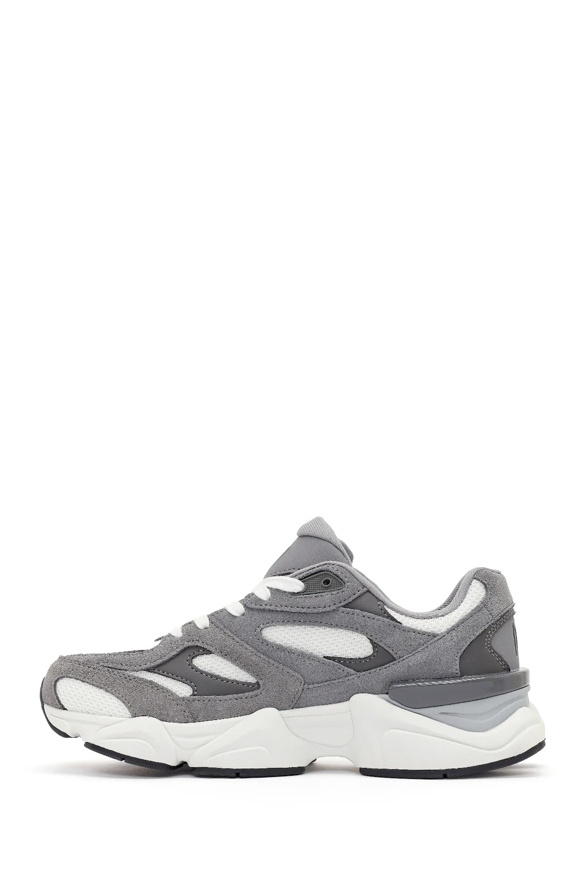 Erkek Gri Bağcıklı Kalın Tabanlı Deri Sneaker