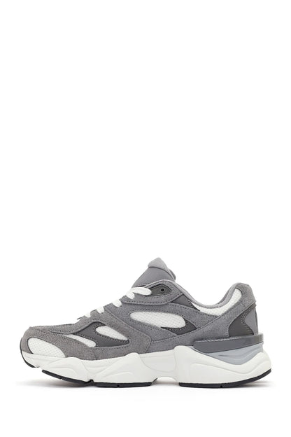 Erkek Gri Bağcıklı Kalın Tabanlı Deri Sneaker