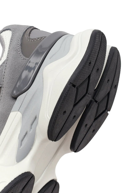 Erkek Gri Bağcıklı Kalın Tabanlı Deri Sneaker