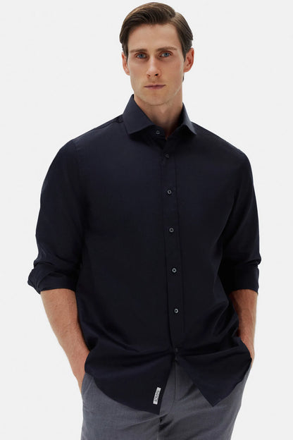 Damat Comfort Lacivert Düz %100 Pamuk Nano Care Gömlek