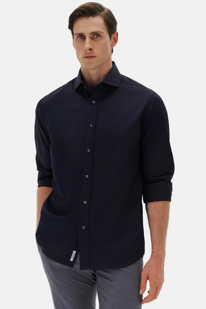 Damat Comfort Lacivert Düz %100 Pamuk Nano Care Gömlek