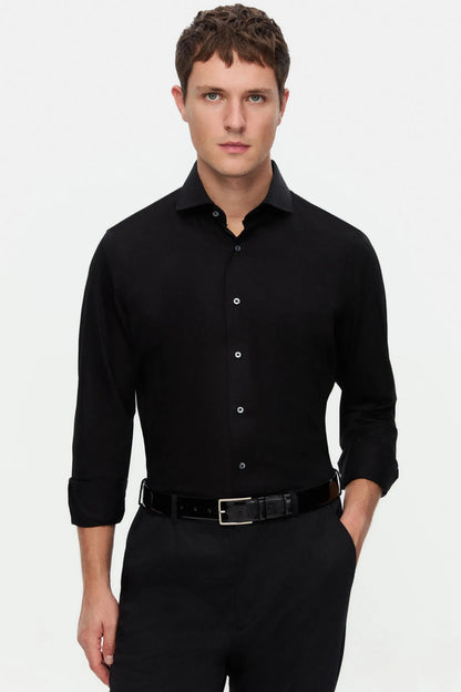 Damat Slim Fit Siyah Düz Gömlek