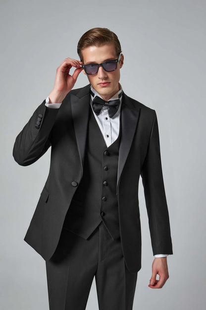 Tween Slim Fit Siyah Düz Smokin Takim Yelekli