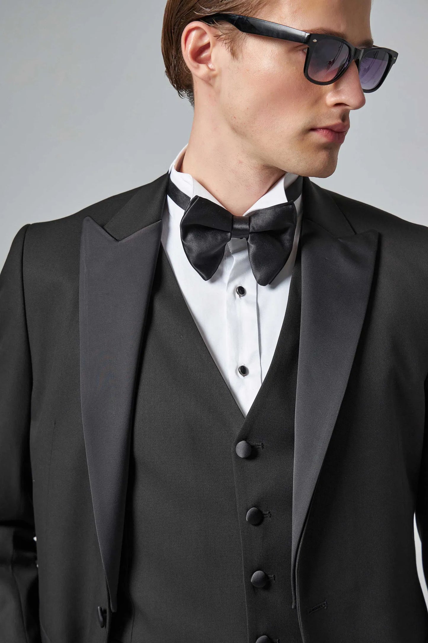 Tween Slim Fit Siyah Düz Smokin Takim Yelekli
