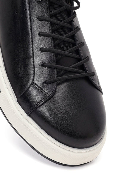 Erkek Siyah Bağcıklı Kalın Tabanlı Deri Sneaker