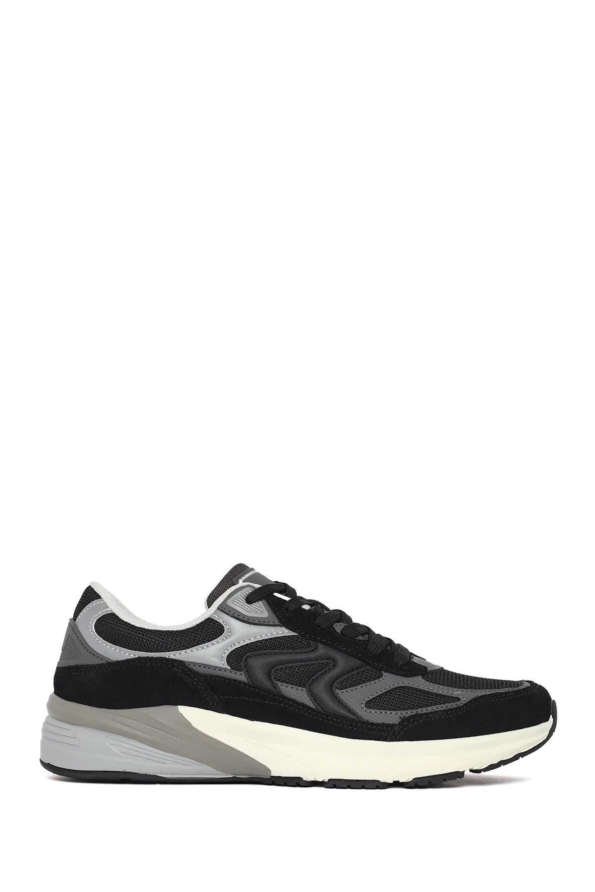 Erkek Siyah Kalın Tabanlı Bağcıklı Deri Sneaker