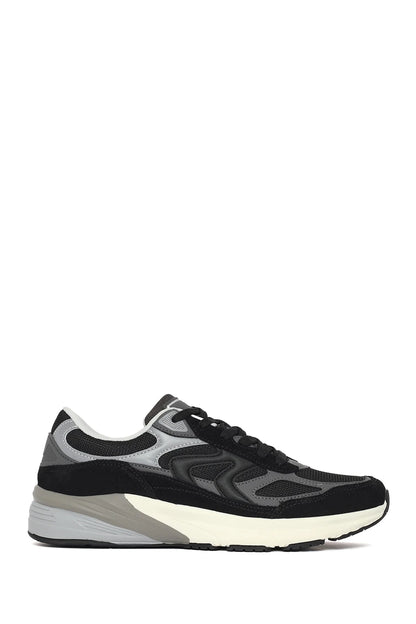 Erkek Siyah Kalın Tabanlı Bağcıklı Deri Sneaker