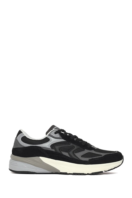 Erkek Siyah Kalın Tabanlı Bağcıklı Deri Sneaker