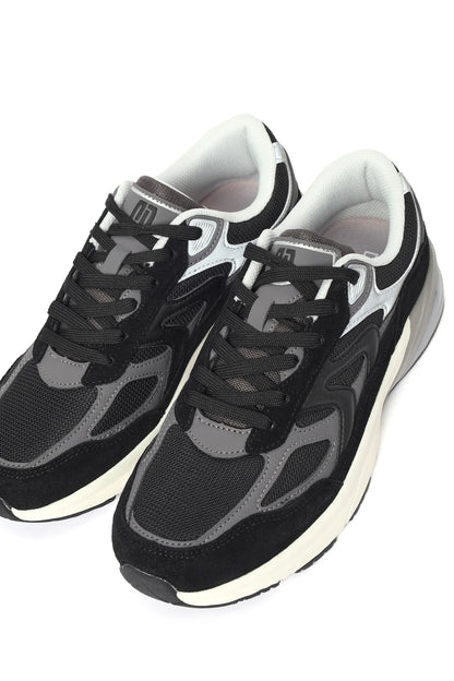 Erkek Siyah Kalın Tabanlı Bağcıklı Deri Sneaker