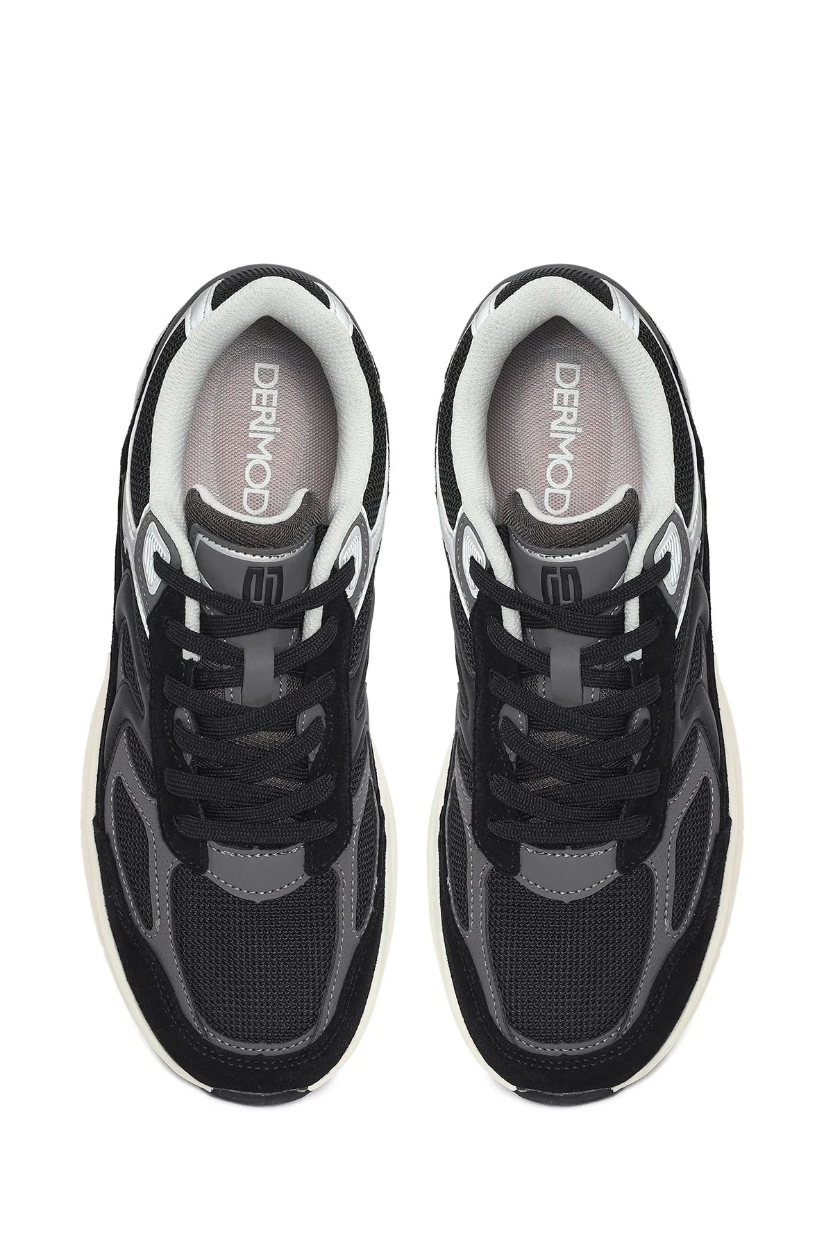 Erkek Siyah Kalın Tabanlı Bağcıklı Deri Sneaker