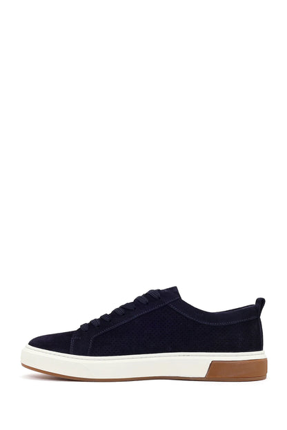 Erkek Lacivert Bağcıklı Süet Deri Sneaker