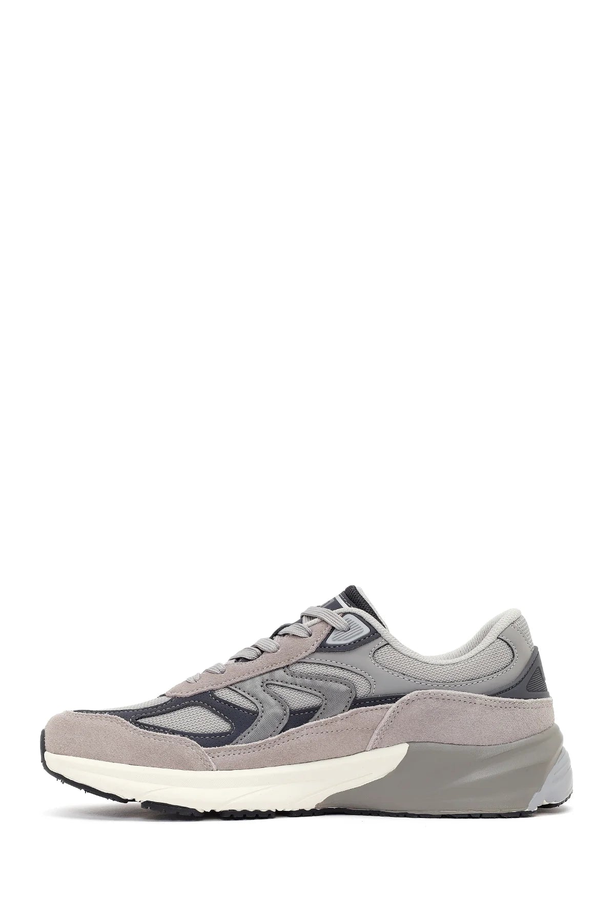 Erkek Gri Kalın Tabanlı Bağcıklı Deri Sneaker