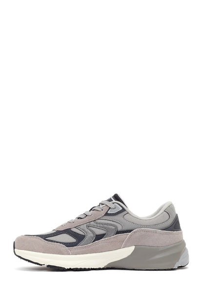 Erkek Gri Kalın Tabanlı Bağcıklı Deri Sneaker