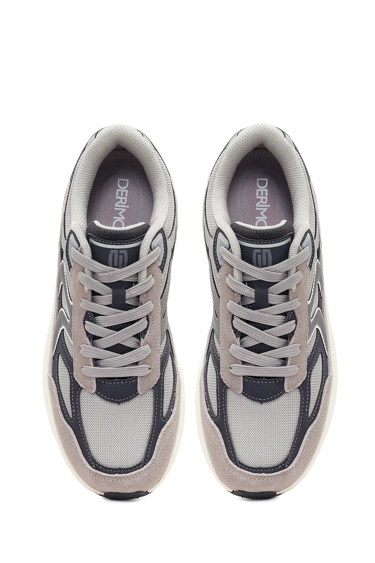 Erkek Gri Kalın Tabanlı Bağcıklı Deri Sneaker