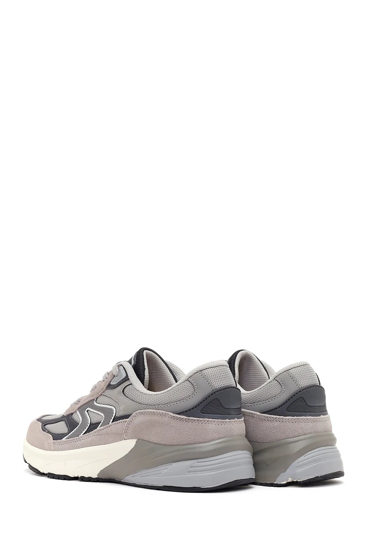 Erkek Gri Kalın Tabanlı Bağcıklı Deri Sneaker