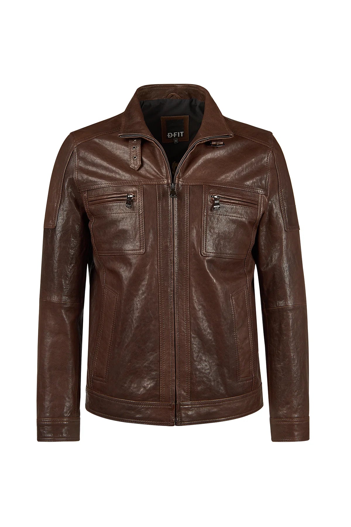 Wade Erkek Kahverengi Slim-fit Deri Ceket