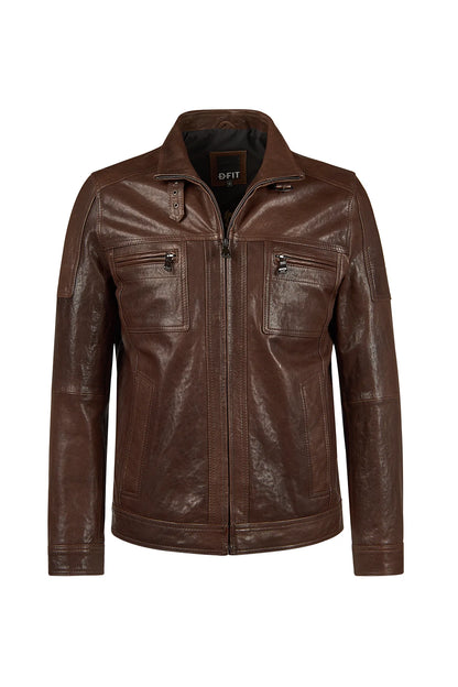 Wade Erkek Kahverengi Slim-fit Deri Ceket