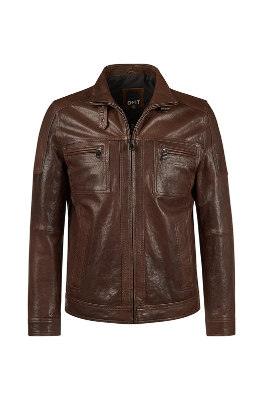 Wade Erkek Kahverengi Slim-fit Deri Ceket