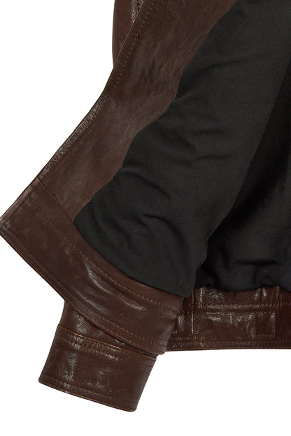 Wade Erkek Kahverengi Slim-fit Deri Ceket