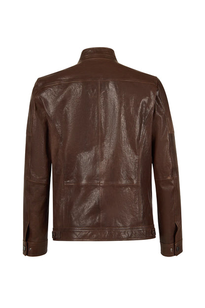 Wade Erkek Kahverengi Slim-fit Deri Ceket
