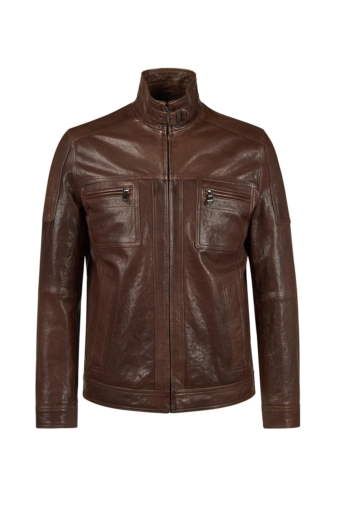 Wade Erkek Kahverengi Slim-fit Deri Ceket