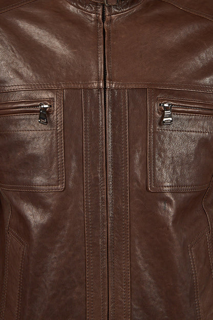 Wade Erkek Kahverengi Slim-fit Deri Ceket