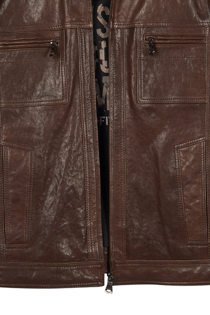 Wade Erkek Kahverengi Slim-fit Deri Ceket