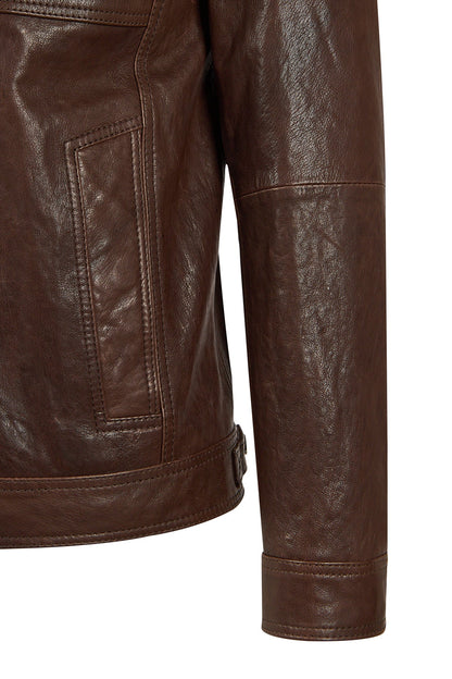Wade Erkek Kahverengi Slim-fit Deri Ceket