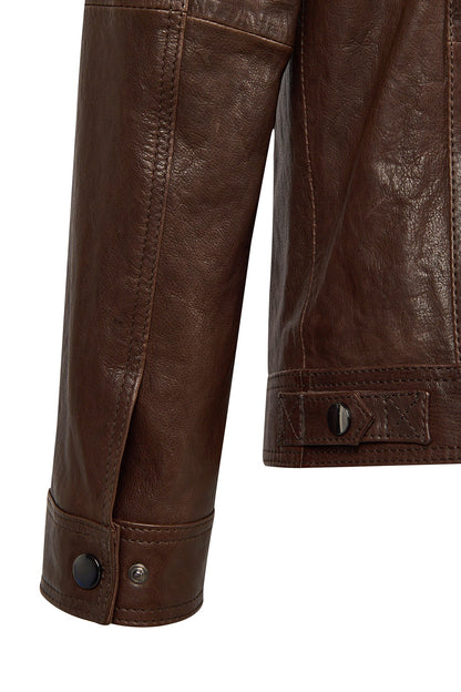Wade Erkek Kahverengi Slim-fit Deri Ceket