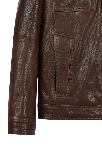 Wade Erkek Kahverengi Slim-fit Deri Ceket