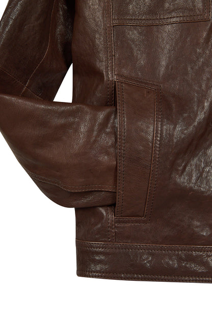 Wade Erkek Kahverengi Slim-fit Deri Ceket