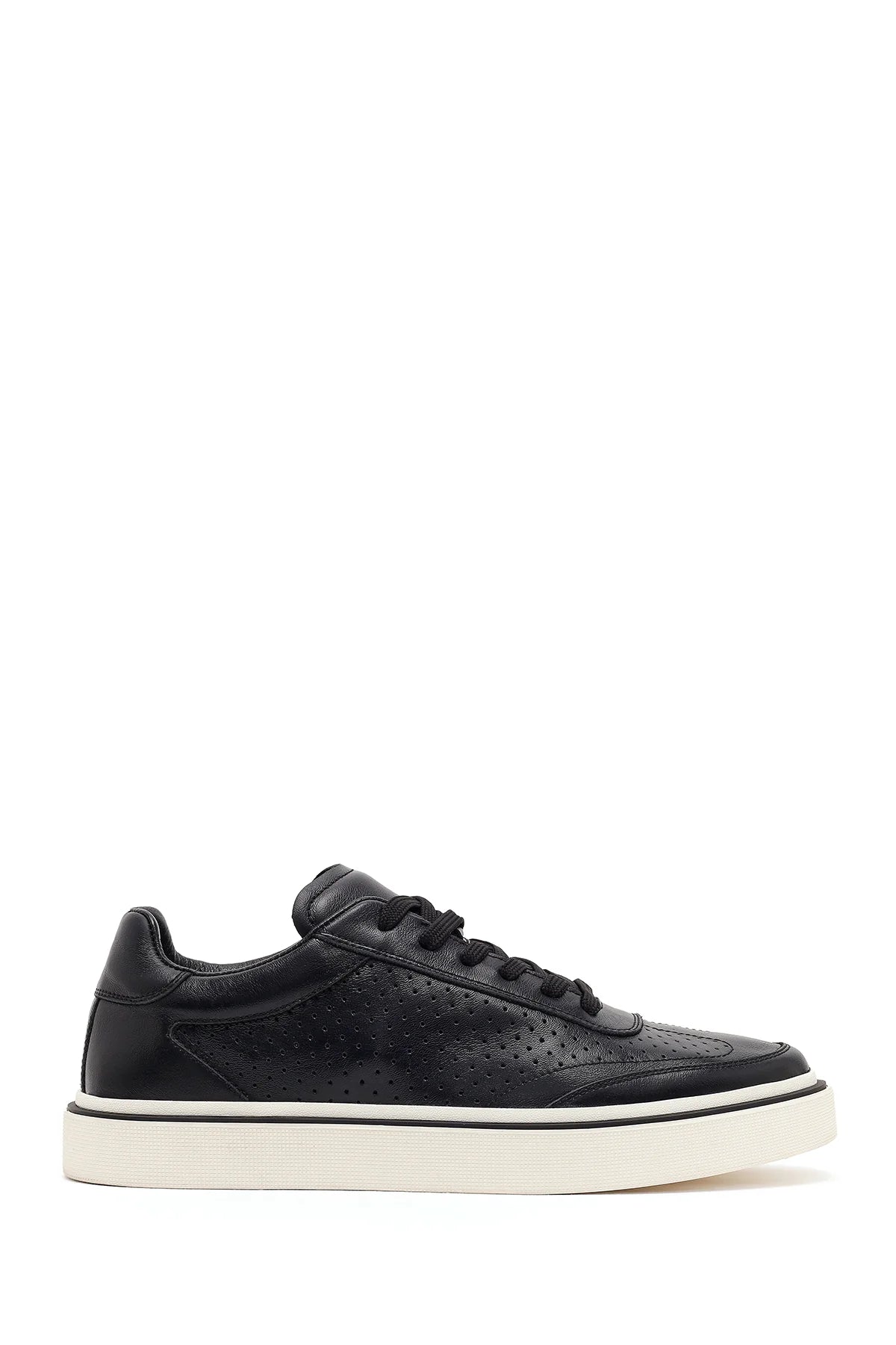 Erkek Siyah Bağcıklı Kalın Tabanlı Deri Sneaker