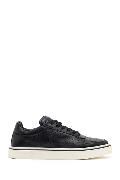 Erkek Siyah Bağcıklı Kalın Tabanlı Deri Sneaker