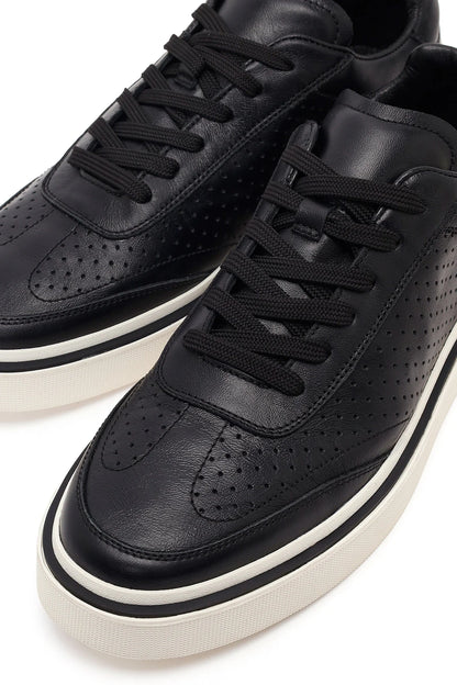 Erkek Siyah Bağcıklı Kalın Tabanlı Deri Sneaker
