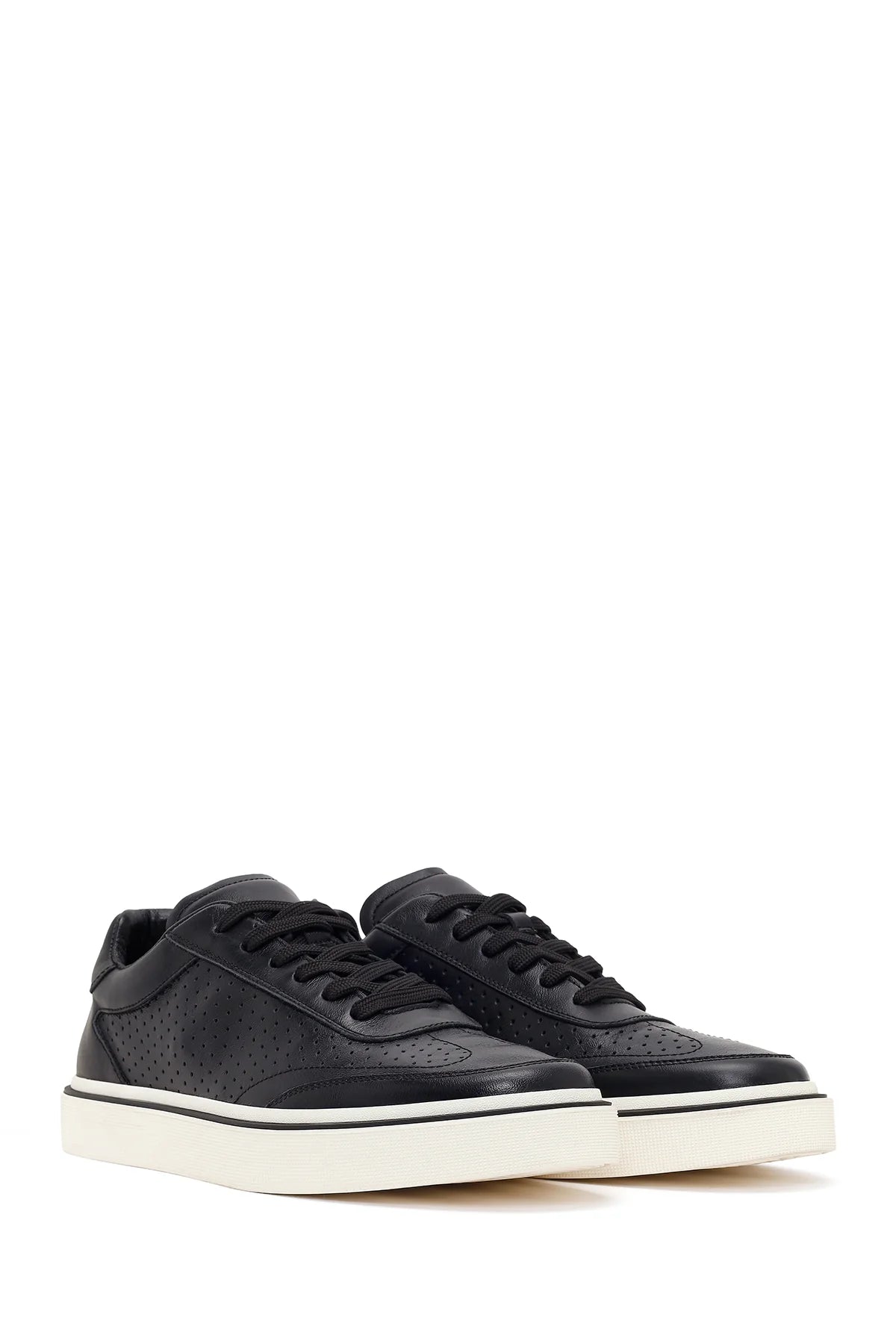 Erkek Siyah Bağcıklı Kalın Tabanlı Deri Sneaker