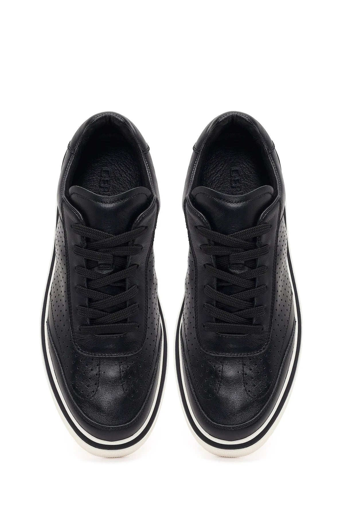 Erkek Siyah Bağcıklı Kalın Tabanlı Deri Sneaker