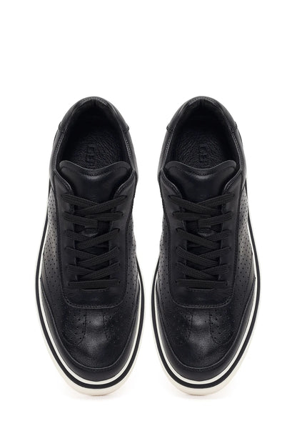 Erkek Siyah Bağcıklı Kalın Tabanlı Deri Sneaker